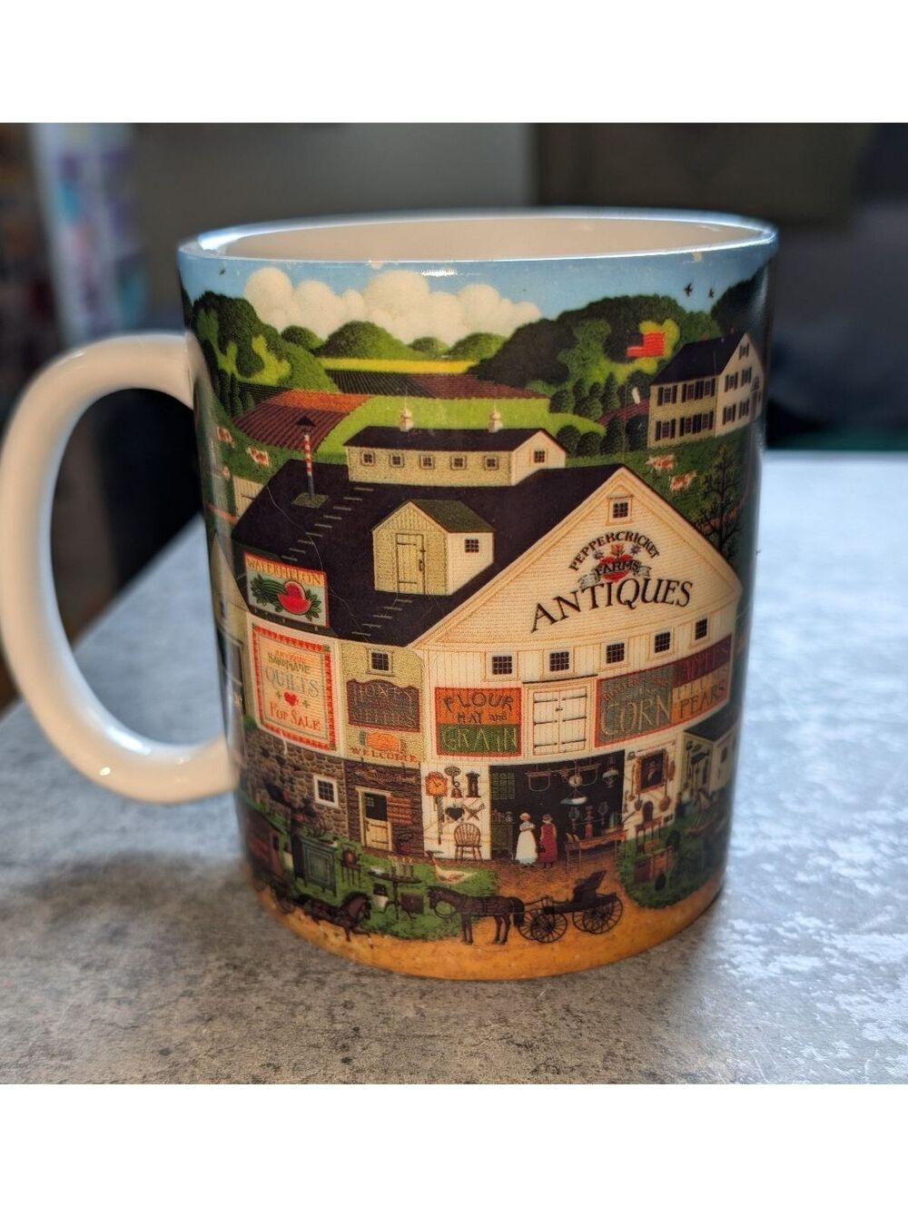 Vintage Amcal Art Charles Wysocki Americana Peppercricket Farms Coffee Mug 16 oz